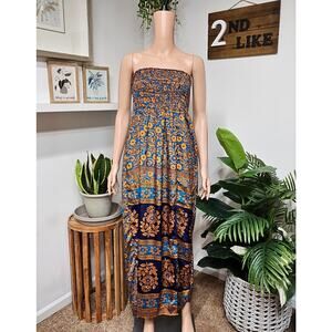 RAGA Bohemian Strapless Maxi Dress Size XS Orange and blue